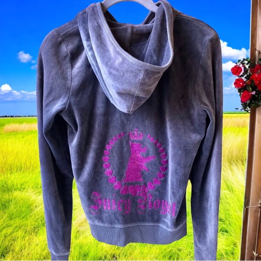 Juicy Couture Velour Zip Gray Hoodie Jacket Y2K Logo Royal Scotty Dog